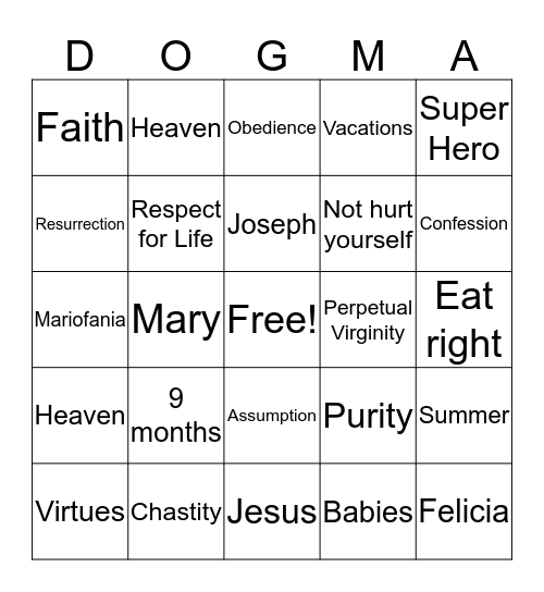 Dogmas Bingo Card