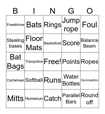 Samantha's Fun Sports Bingo Card