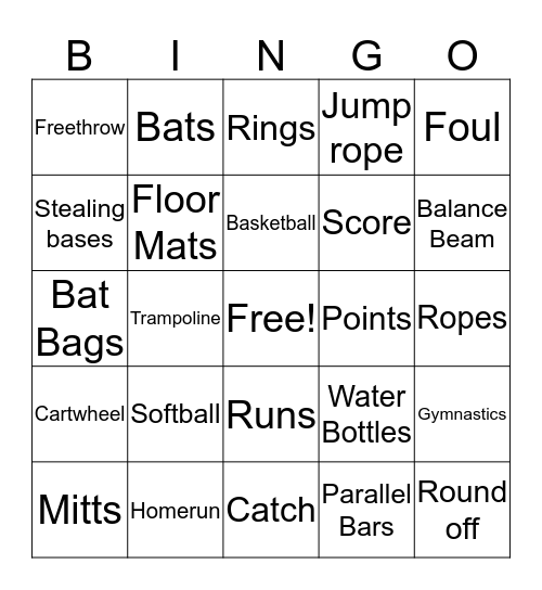 Samantha's Fun Sports Bingo Card