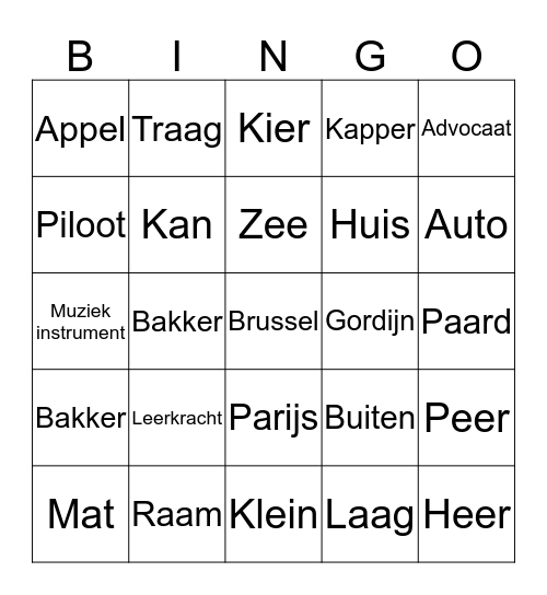 Taalbingo  Bingo Card