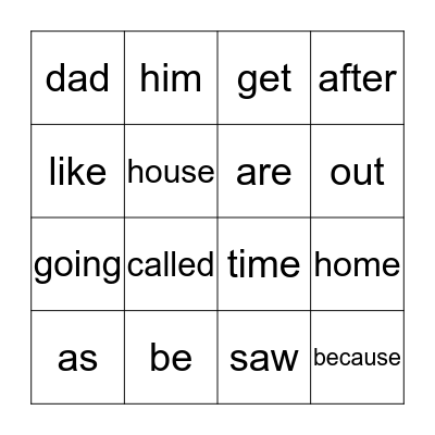 Orange Star Word Bingo Card