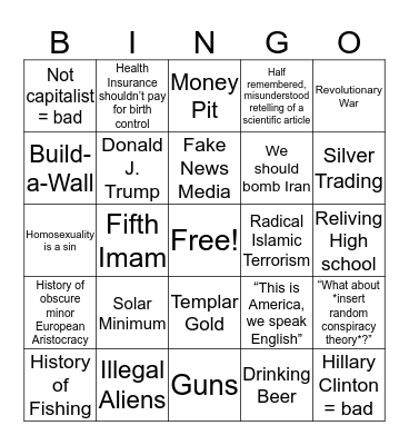 Douchebag Bingo Card