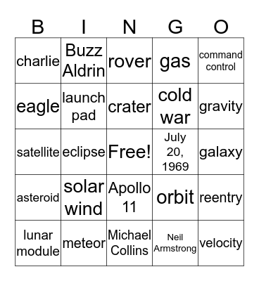 Moon Landing Bingo Card
