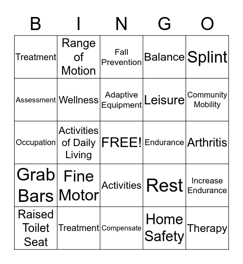 Occupational Therapy Bingo Card