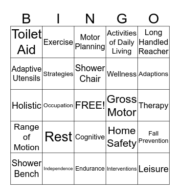 Occupational Therapy Bingo Card