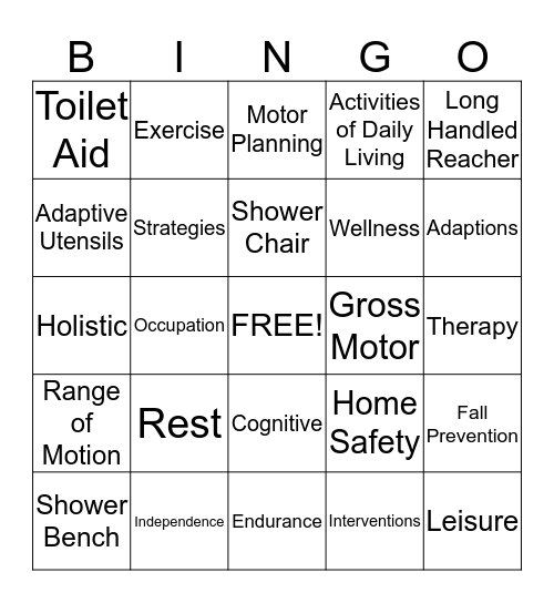 Occupational Therapy Bingo Card