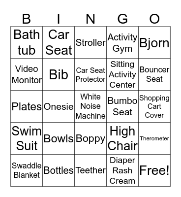 Kati's Baby Shower Gift Bingo Card