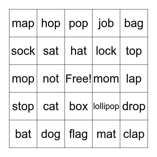 SHORT 'A' & 'O' Bingo Card