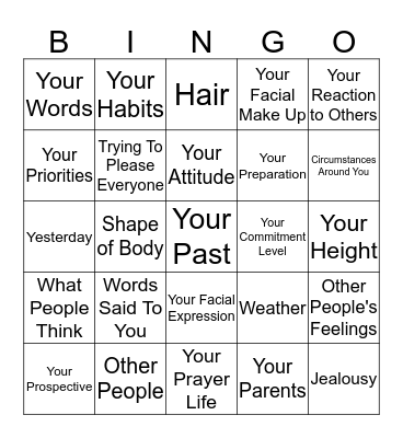 Things You Can/Can't Change Bingo Card