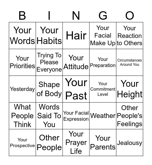 Things You Can/Can't Change Bingo Card