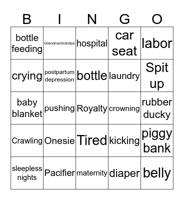 Royal Baby Shower Bingo Card