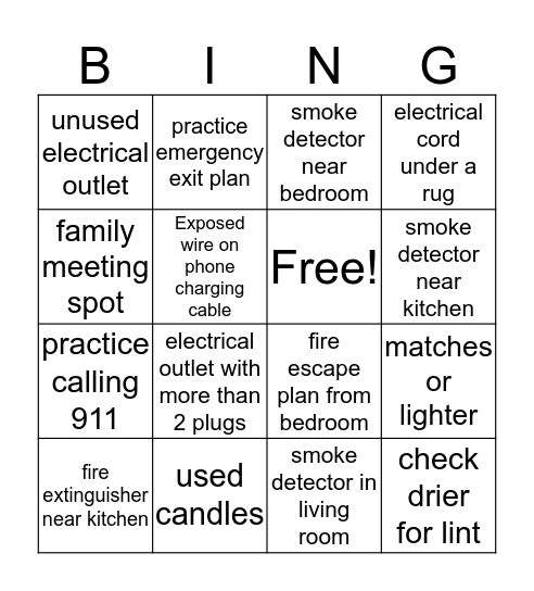 home safety search Bingo Card