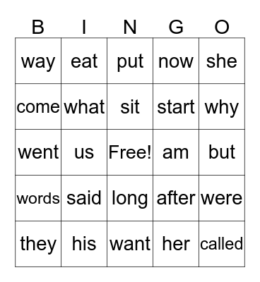 SIGHT WORDS REVIEW Bingo Card