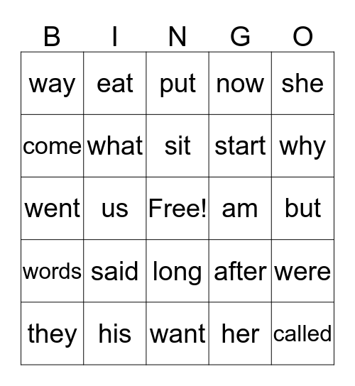 SIGHT WORDS REVIEW Bingo Card