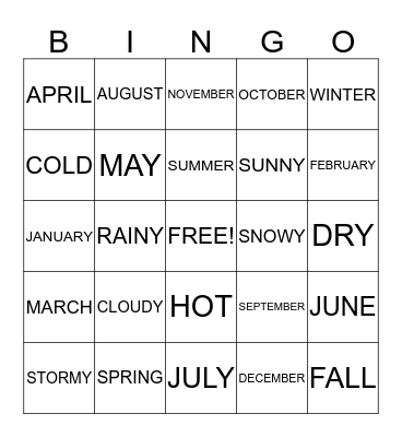 WEATHER AND SEASON Bingo Card