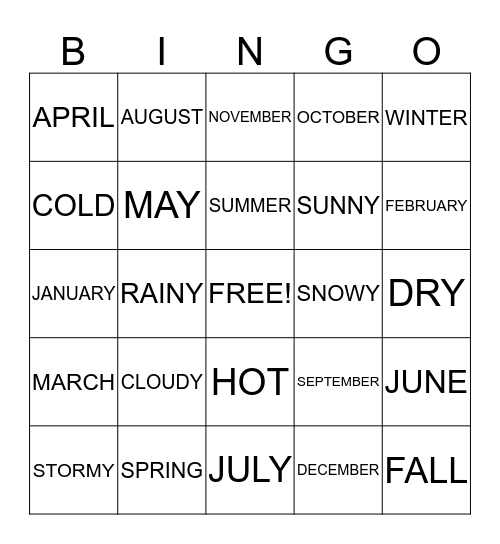 WEATHER AND SEASON Bingo Card