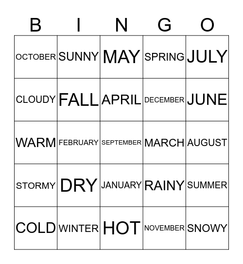 WEATHER AND SEASON Bingo Card