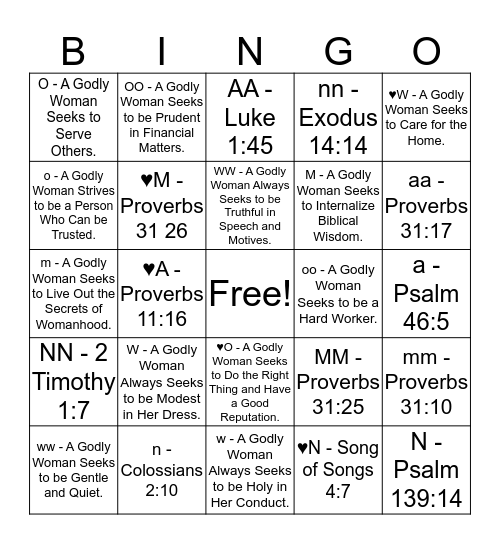 WOMAN Bingo Card