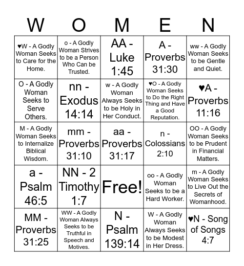 WOMAN Bingo Card