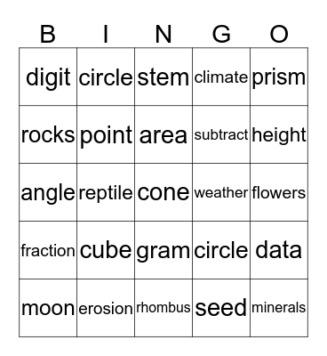 SCIENCE & MATH Bingo Card