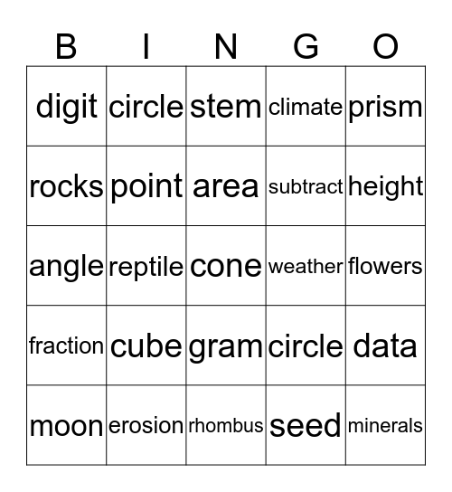 SCIENCE & MATH Bingo Card