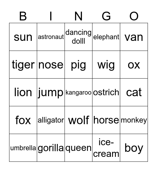 ALPHABET Bingo Card