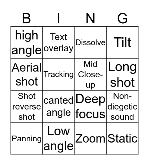 Moving Image Bingo  Bingo Card