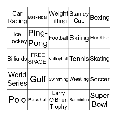 Sports Bingo Card