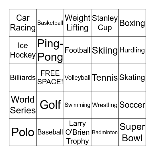 Sports Bingo Card