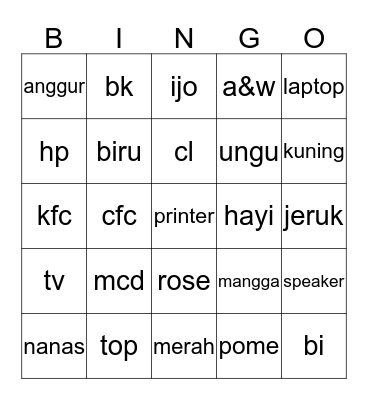 oapaye bingo Card