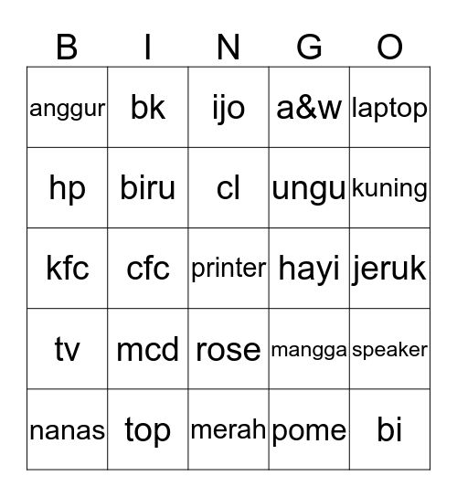oapaye bingo Card