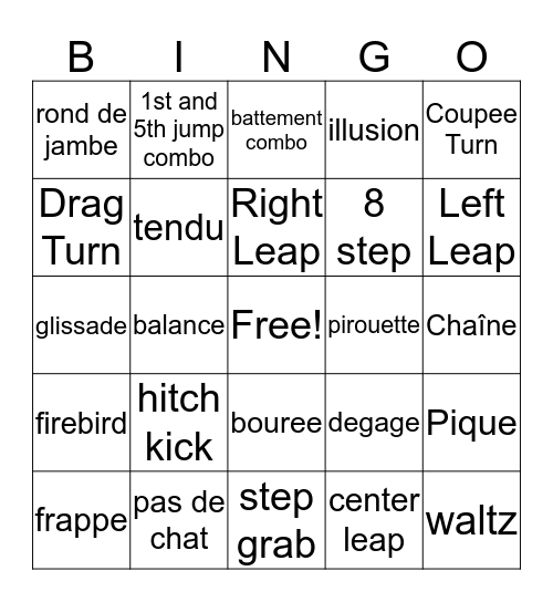 Dance Camp Bingo Card
