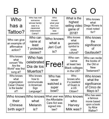 Culture Bingo Card