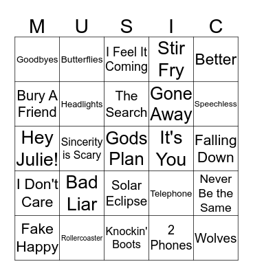 2017 - 2019 MUSIC BINGO Card