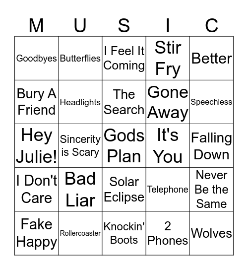 2017 - 2019 MUSIC BINGO Card