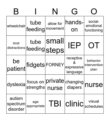 Health Services & Disabilities Bingo Card