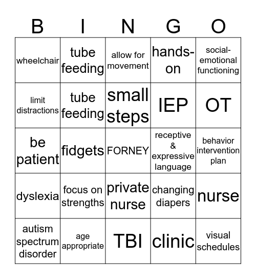 Health Services & Disabilities Bingo Card