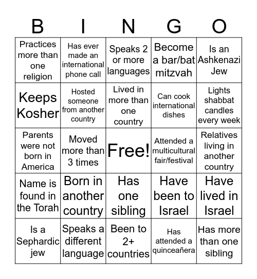 Multicultural Bingo  Bingo Card