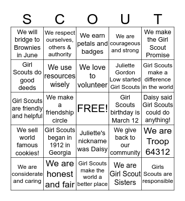 Girl Scouts Birthday BINGO Fun! Bingo Card