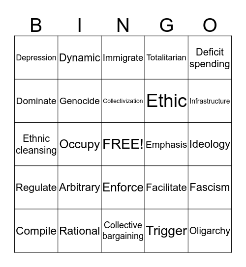 Unit 7 Vocabulary Bingo Card