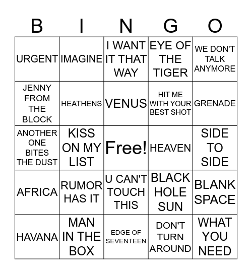 MUSICAL BINGO Card