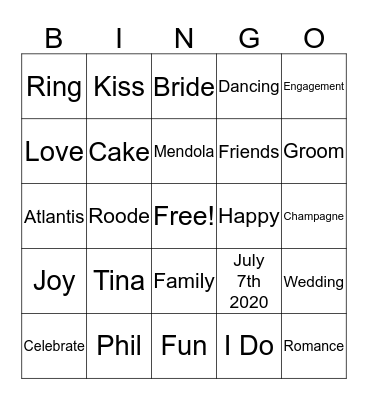 Tina & Phil's Engagement Bingo Card