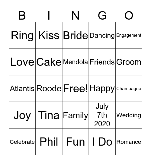Tina & Phil's Engagement Bingo Card