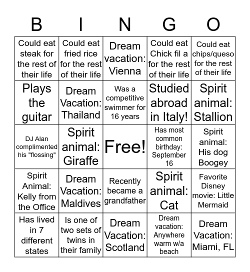 NEW HIRE BINGO Card