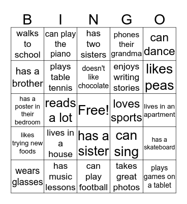 About Us Bingo Card