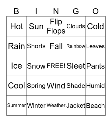 Weather Bingo Card