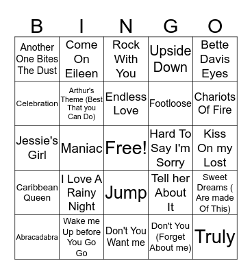 80's #1's Bingo Card