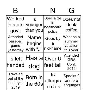 GRA Conference: Human Bingo Card