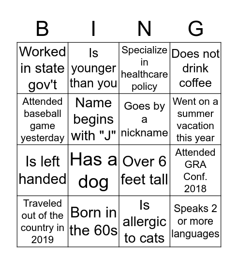 GRA Conference: Human Bingo Card