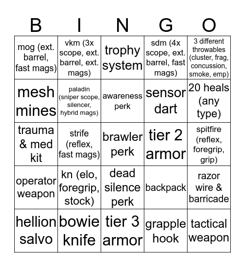 Blackout Bingo Card